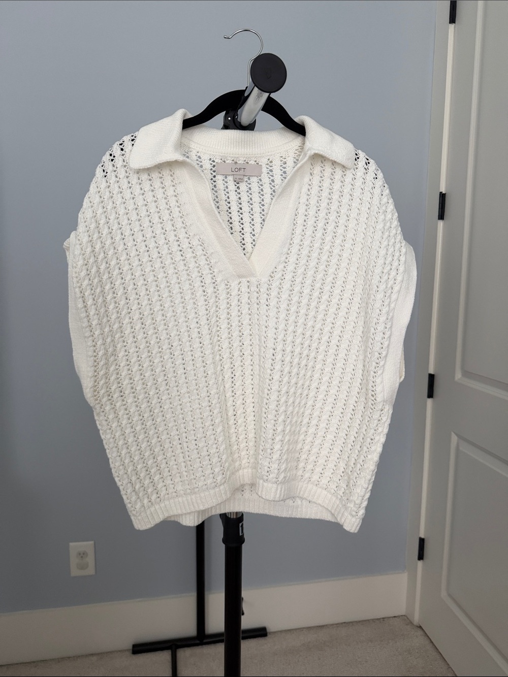LOFT White Open-Knit Wedge Sweater